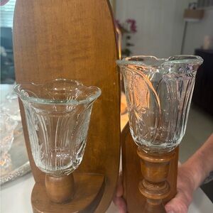 Elegant Glass and Wood Candle Holders
